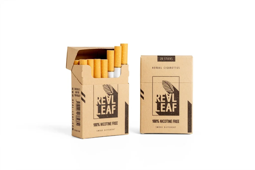 Zwei Packungen Real Leaf Kräuterzigaretten 100% nikotinfrei